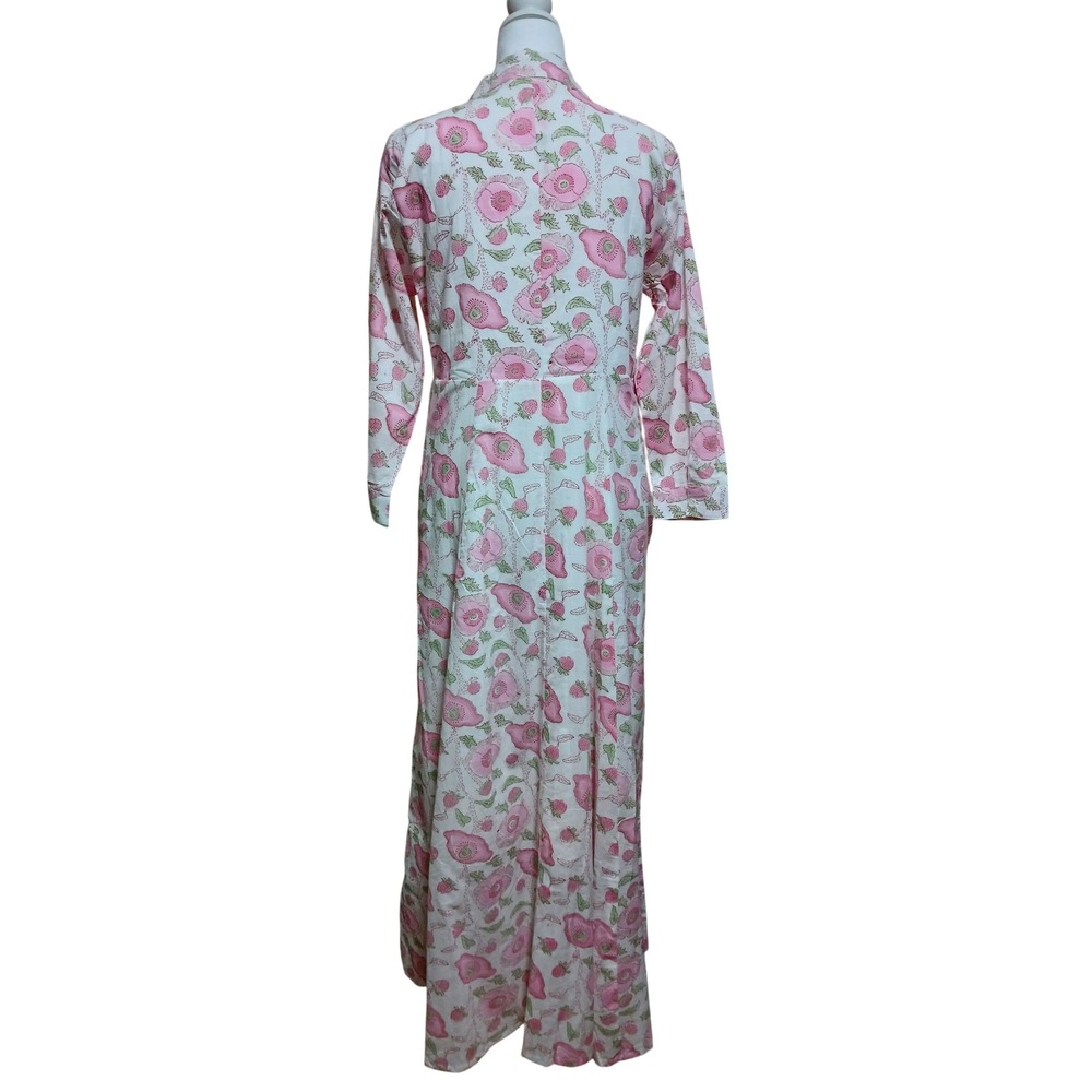 Julia Amory Pink Poppy Strawberry Block Print Cotton Shirt Dress Maxi Medium NWT - Picture 4 of 14
